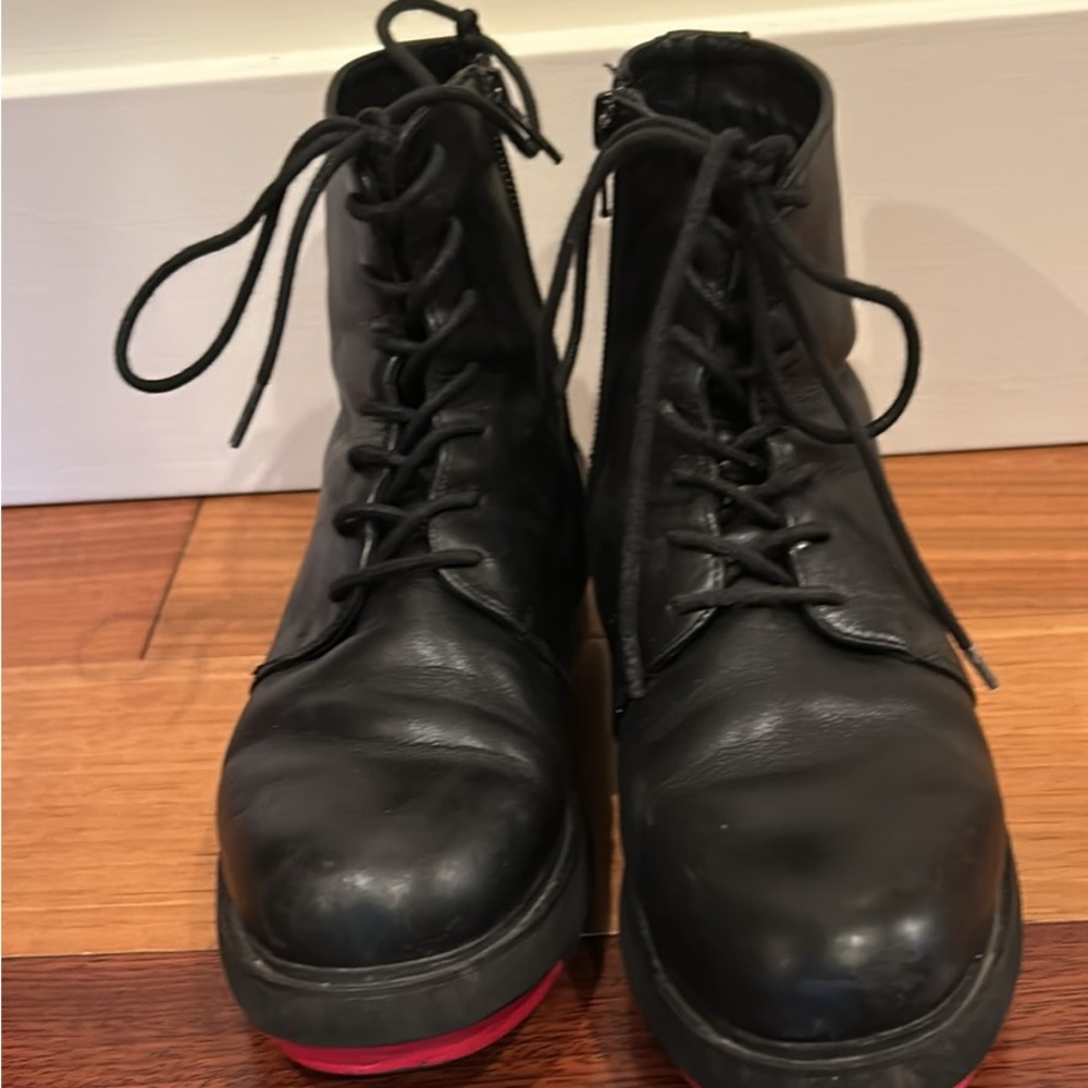 Camper Black Leather Ankle Boots with Blue and Red Sole - Picture 3 of 5